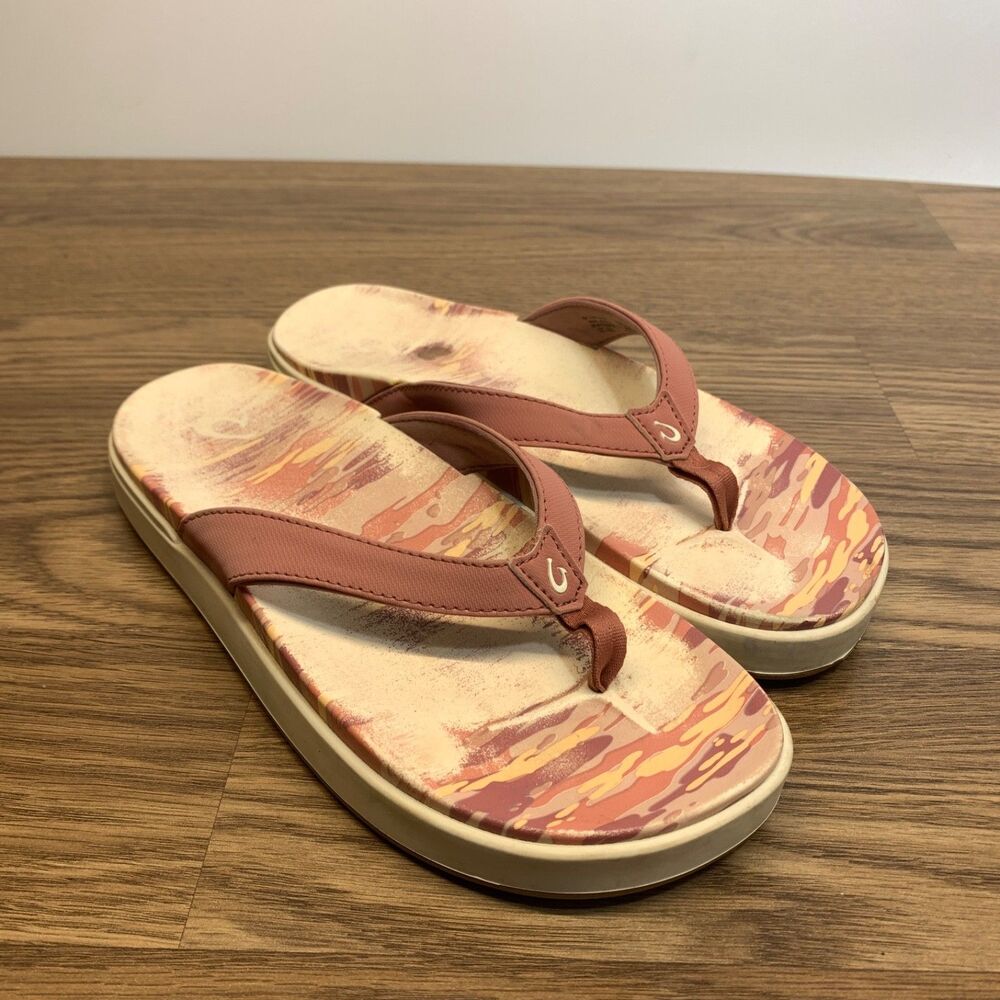 OluKai Nu'a Pi'o Ash Rose / Wai Camo Flip Flop Sandals Women's 8 20445-AVWQ